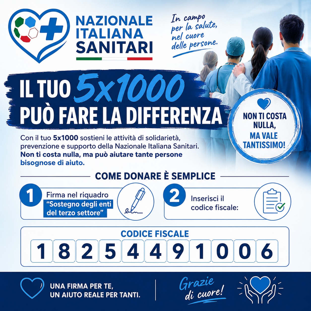 Locandina 5x1000 della Nazionale Italiana Sanitari